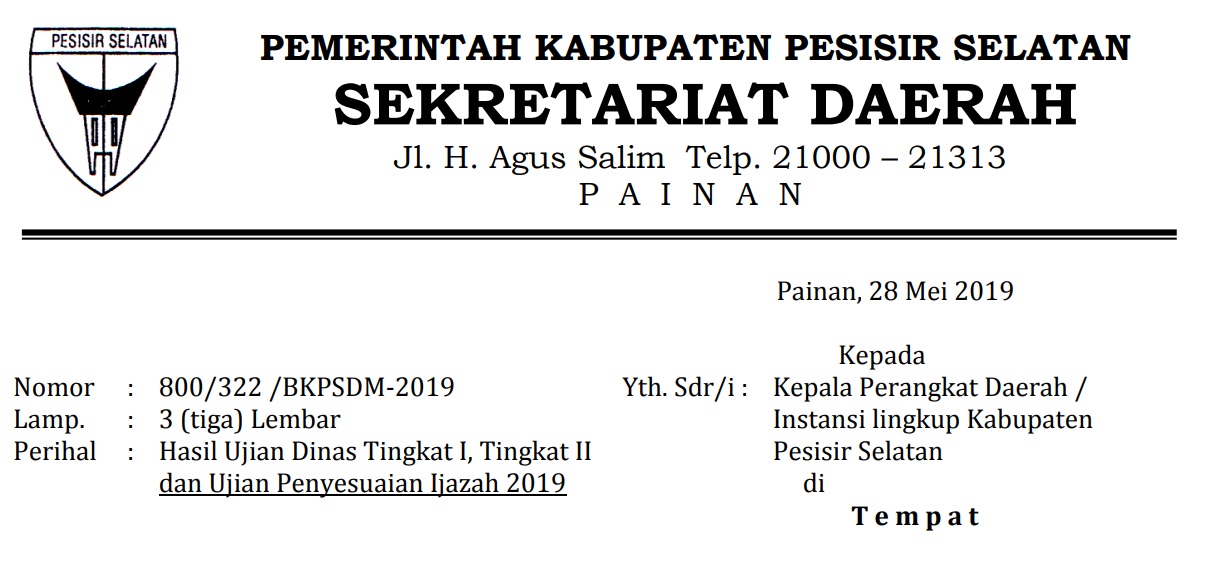 HASIL UJIAN DINAS TINGKAT I, TINGKAT II DAN UJIAN PENYESUAIAN IJAZAH 2019